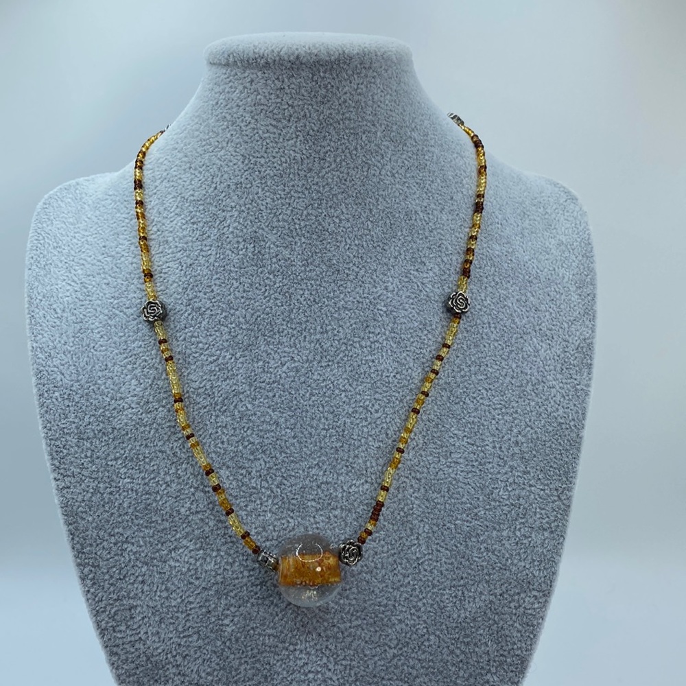 Brown Amber Beaded Glass Necklace